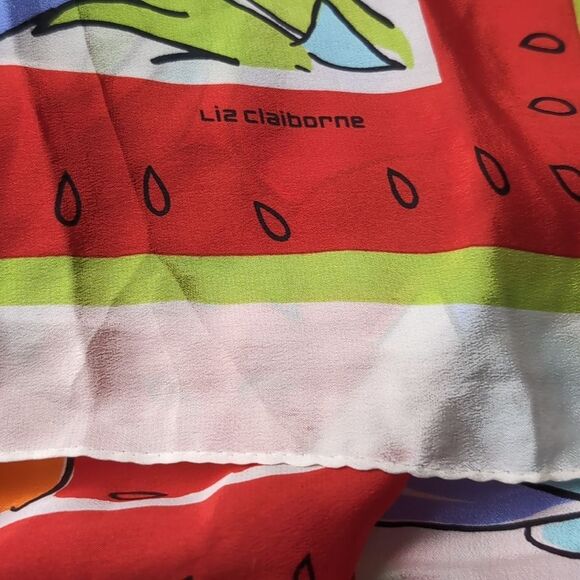 Liz Claiborne 💯Silk Colorful Summer Fruit Watermelon Print Large Scarf Bandana - Picture 4 of 11
